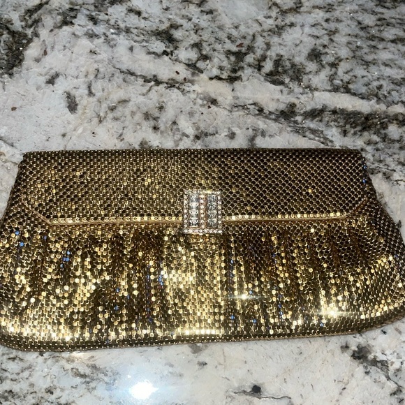 1940’s Vintage Mid Century Whiting & Davis Gold Mesh Clutch Bag Wallet - Picture 2 of 2